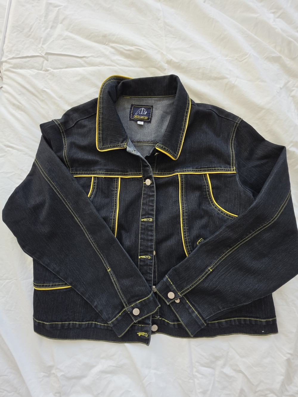 Crest Jeans Dark Wash Denim Jacket with Yellow Stitching And Piping Size 2X